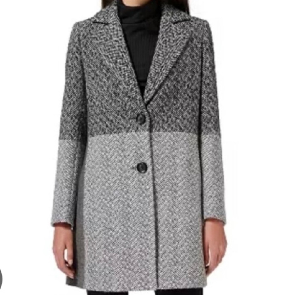 Sam Edelman Houndstooth Colorblock Gray Wool 2 Button Coat NWT Size 4